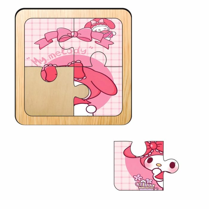 Puzzle din lemn, My Melody, 4 piese, Multicolor, 10x10 cm, PDUV114 - imagine 2
