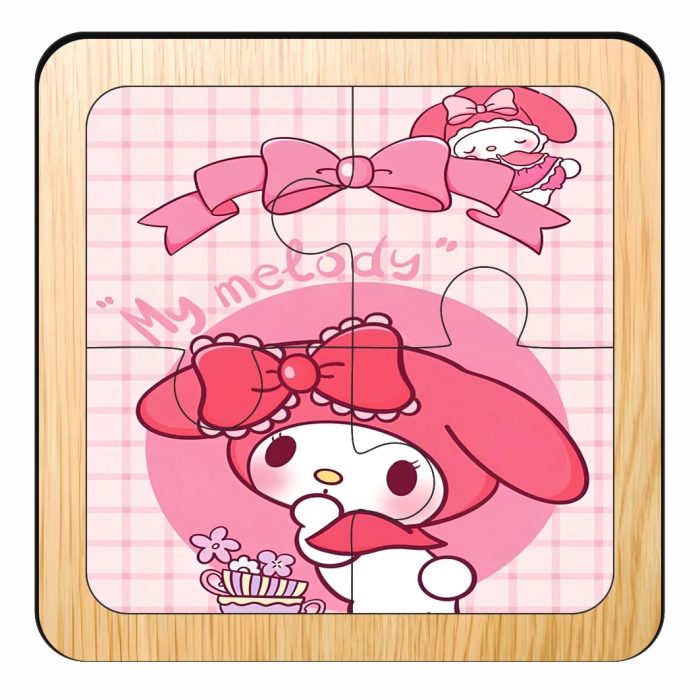Puzzle din lemn, My Melody, 4 piese, Multicolor, 10x10 cm, PDUV114 - imagine 1