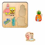 Puzzle din lemn, SpongeBob, Incastru, 4 piese, Multicolor, 12x12 cm, PDUV118 - imagine 2