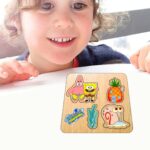 Puzzle din lemn, SpongeBob, Incastru, 4 piese, Multicolor, 12x12 cm, PDUV118 - imagine 4
