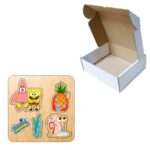 Puzzle din lemn, SpongeBob, Incastru, 4 piese, Multicolor, 12x12 cm, PDUV118 - imagine 3