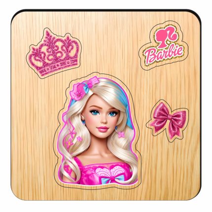 Puzzle din lemn, Barbie, Incastru, 4 piese, Multicolor, 12x12 cm, PDUV119