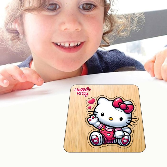 Puzzle din lemn, Hello Kitty, Incastru, 6 piese, Multicolor, 12x12 cm, PDUV121 - imagine 4
