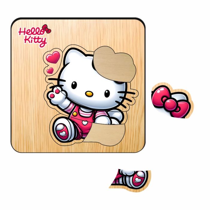Puzzle din lemn, Hello Kitty, Incastru, 6 piese, Multicolor, 12x12 cm, PDUV121 - imagine 2