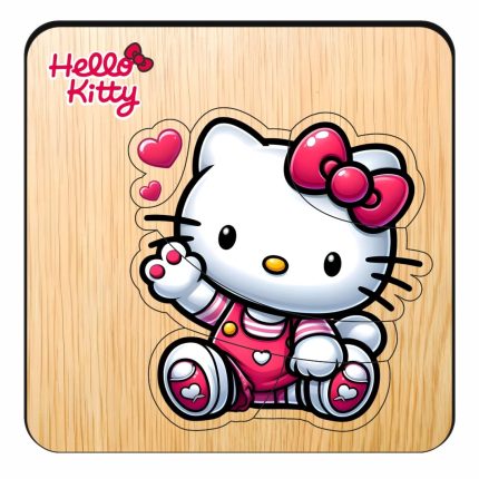 Puzzle din lemn, Hello Kitty, Incastru, 6 piese, Multicolor, 12x12 cm, PDUV121