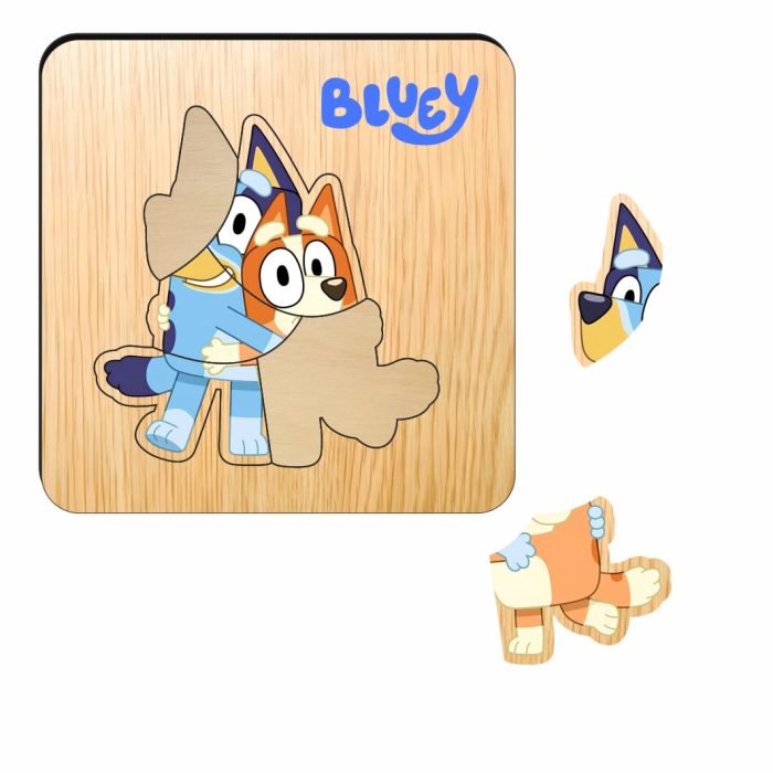 Puzzle din lemn, Bluey, Incastru, 5 piese, Multicolor, 12x12 cm, PDUV122 - imagine 2