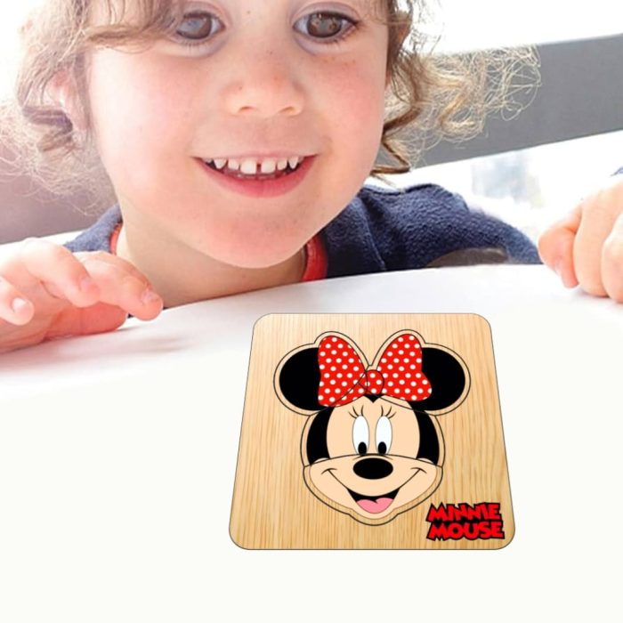 Puzzle din lemn, Minnie Mouse, Incastru, 4 piese, Multicolor, 12x12 cm, PDUV126 - imagine 4