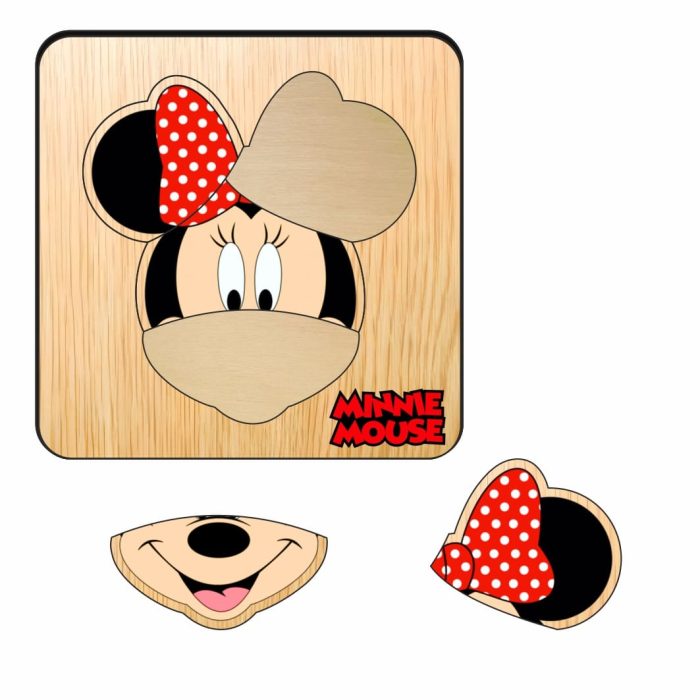 Puzzle din lemn, Minnie Mouse, Incastru, 4 piese, Multicolor, 12x12 cm, PDUV126 - imagine 2