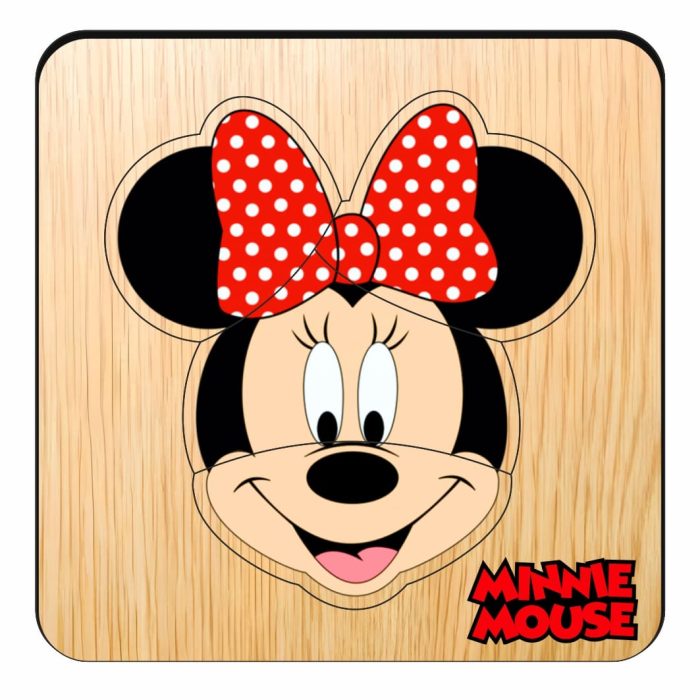 Puzzle din lemn, Minnie Mouse, Incastru, 4 piese, Multicolor, 12x12 cm, PDUV126 - imagine 1