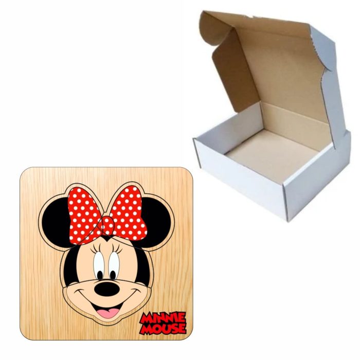 Puzzle din lemn, Minnie Mouse, Incastru, 4 piese, Multicolor, 12x12 cm, PDUV126 - imagine 3