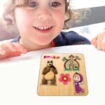 Puzzle din lemn, Masha si Ursul, Incastru, 4 piese, Multicolor, 12x12 cm, PDUV128 - imagine 4