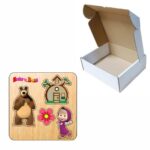 Puzzle din lemn, Masha si Ursul, Incastru, 4 piese, Multicolor, 12x12 cm, PDUV128 - imagine 3