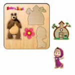 Puzzle din lemn, Masha si Ursul, Incastru, 4 piese, Multicolor, 12x12 cm, PDUV128 - imagine 2