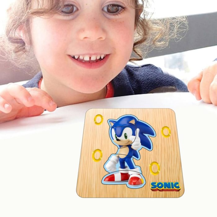 Puzzle din lemn, Sonic, Incastru, 5 piese, Multicolor, 12x12 cm, PDUV129 - imagine 3