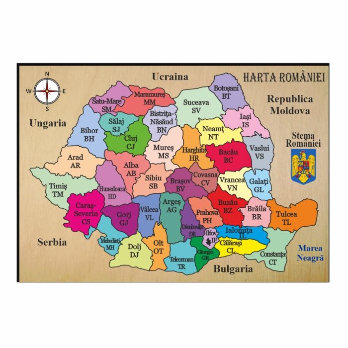 Puzzle Harta Romaniei, Lemn, Format A4, PZHR002 - imagine 1