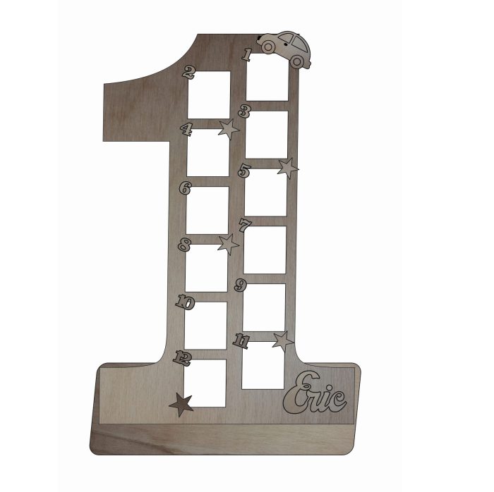Cifra aniversara cu 12 rame foto, Personalizata, Lemn, 60x40cm, RFA001 - imagine 1