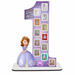 Cifra aniversara cu 12 rame foto, Personalizata, Printesa Sofia, Lemn, 60x36 cm, RFAUV001