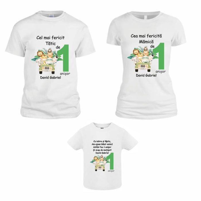 Set 5 tricouri pentru aniversarea de 1 an, taiere mot, Safari, Bumbac, Alb, TM43 - imagine 2