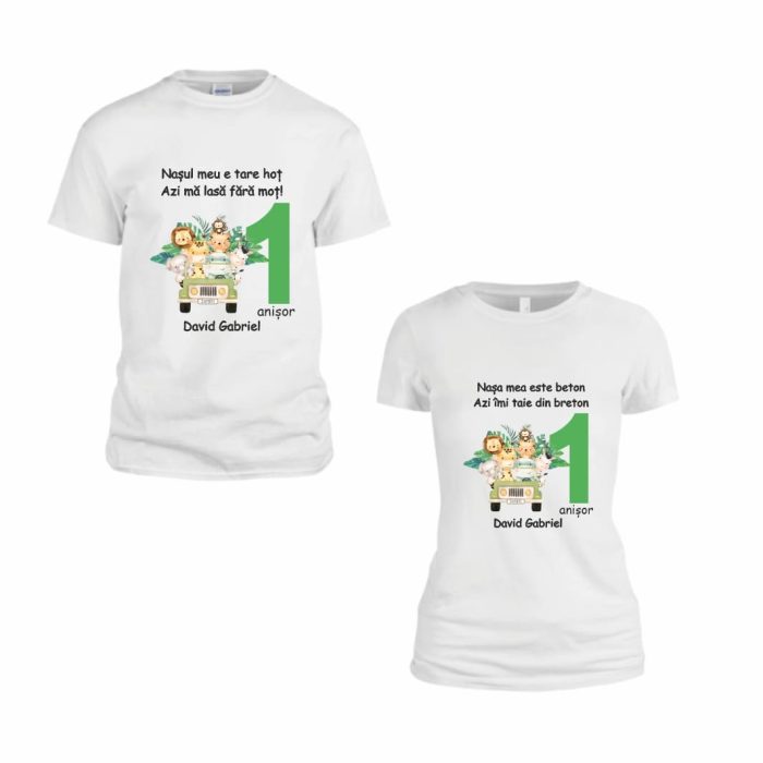 Set 5 tricouri pentru aniversarea de 1 an, taiere mot, Safari, Bumbac, Alb, TM43 - imagine 3