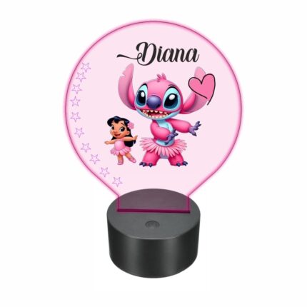 lampa led 3D personalizata stitch roz