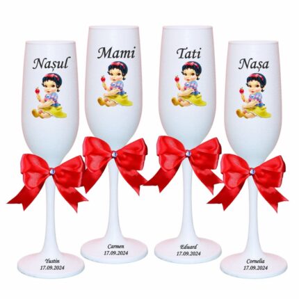pahare botez personalizate alba zapada bebelus