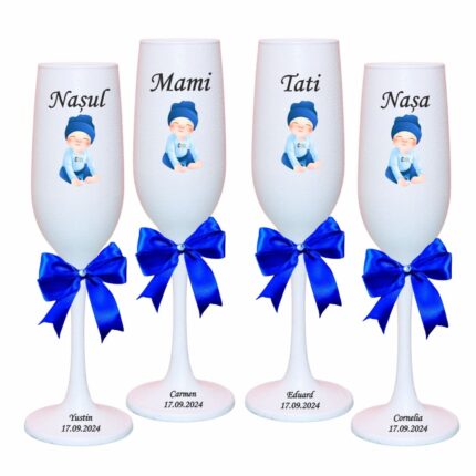pahare botez personalizate bebe albastru