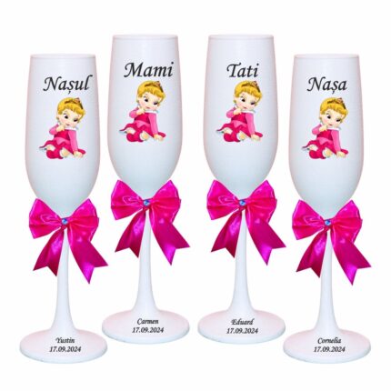 pahare botez personalizate fetita roz