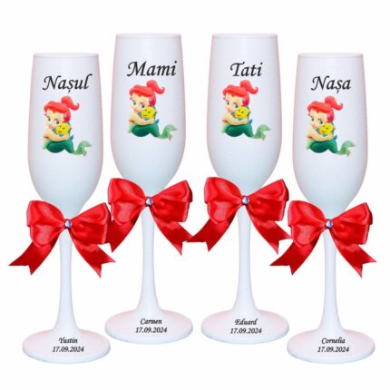 pahare botez personalizate mica sirena pestisor