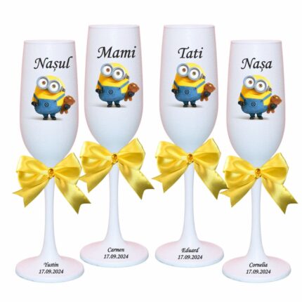 pahare botez personalizate minion galben