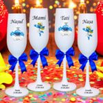 pahare botez personalizate strumfi alb