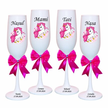pahare botez personalizate unicorn inimi
