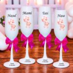 pahare botez personalizate ursulet baloane roz