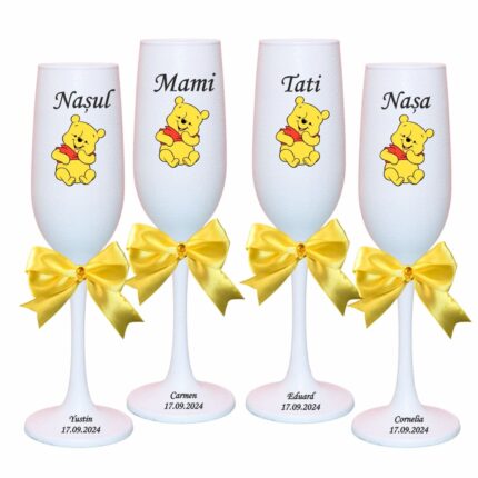 pahare botez personalizate winnie galben