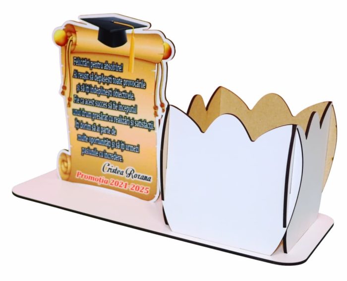 Decoratiune Absolvire, Personalizata, Tip Cutie Aranjament Floral, Lemn, 28x12cm, CABS005 - imagine 3