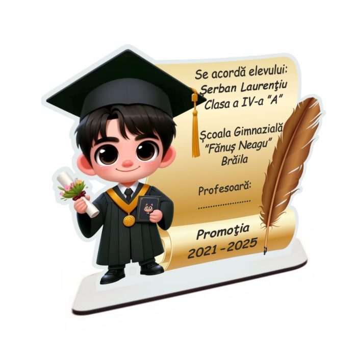Decoratiune Absolvire, Personalizata, Tip Diploma, Lemn, 15x14cm, CABS009 - imagine 2