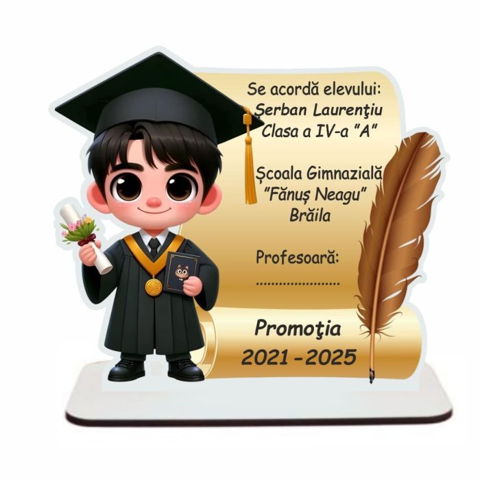 Decoratiune Absolvire, Personalizata, Tip Diploma, Lemn, 15x14cm, CABS009 - imagine 1