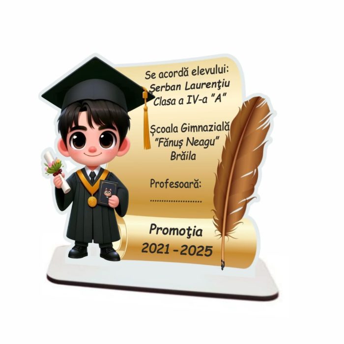 Decoratiune Absolvire, Personalizata, Tip Diploma, Lemn, 15x14cm, CABS009 - imagine 3
