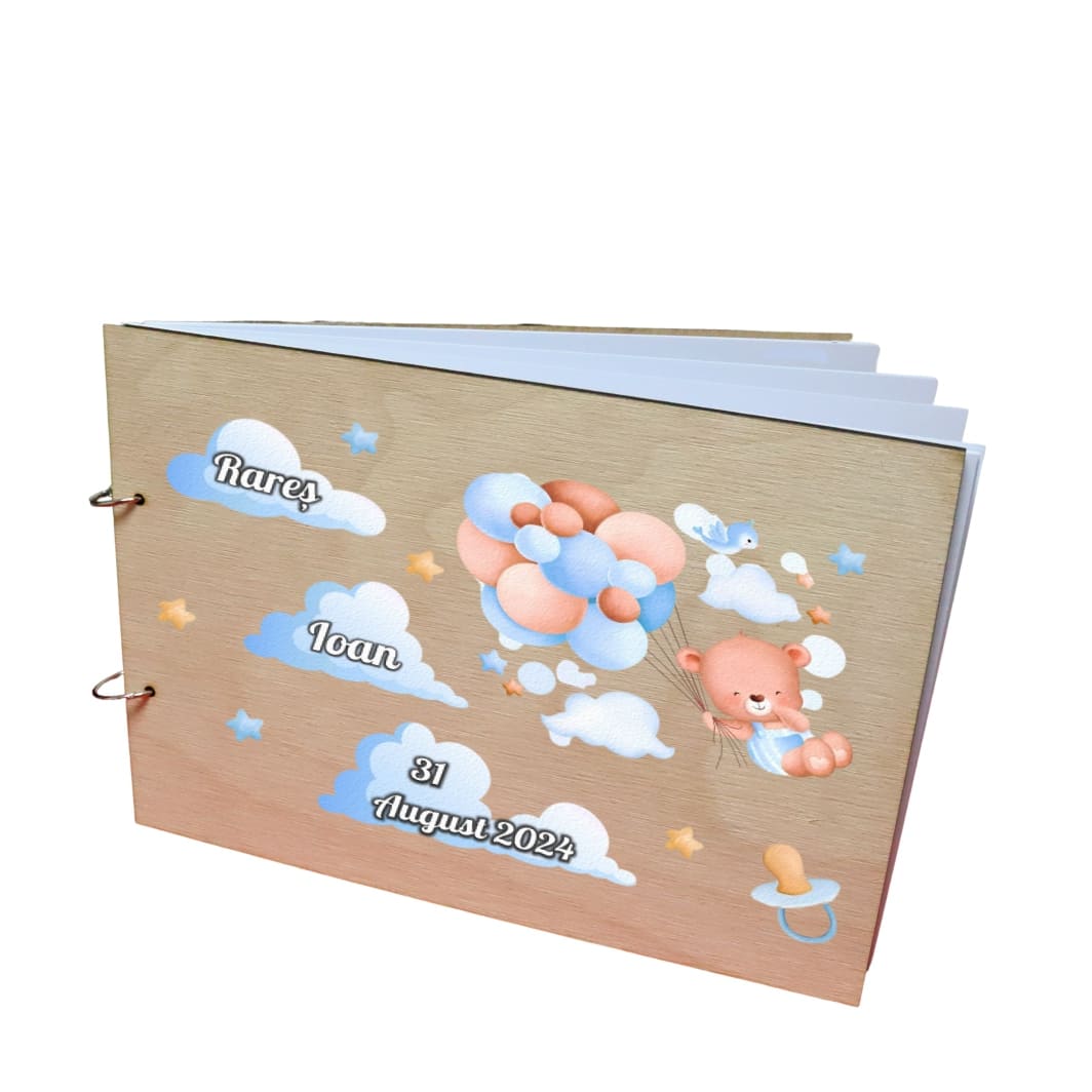 CABUV004. Album Foto Coperta Lemn, Guest Book, Botez, Urs, Multicolor, 21x30 cm, CABUV004 - imagine 1