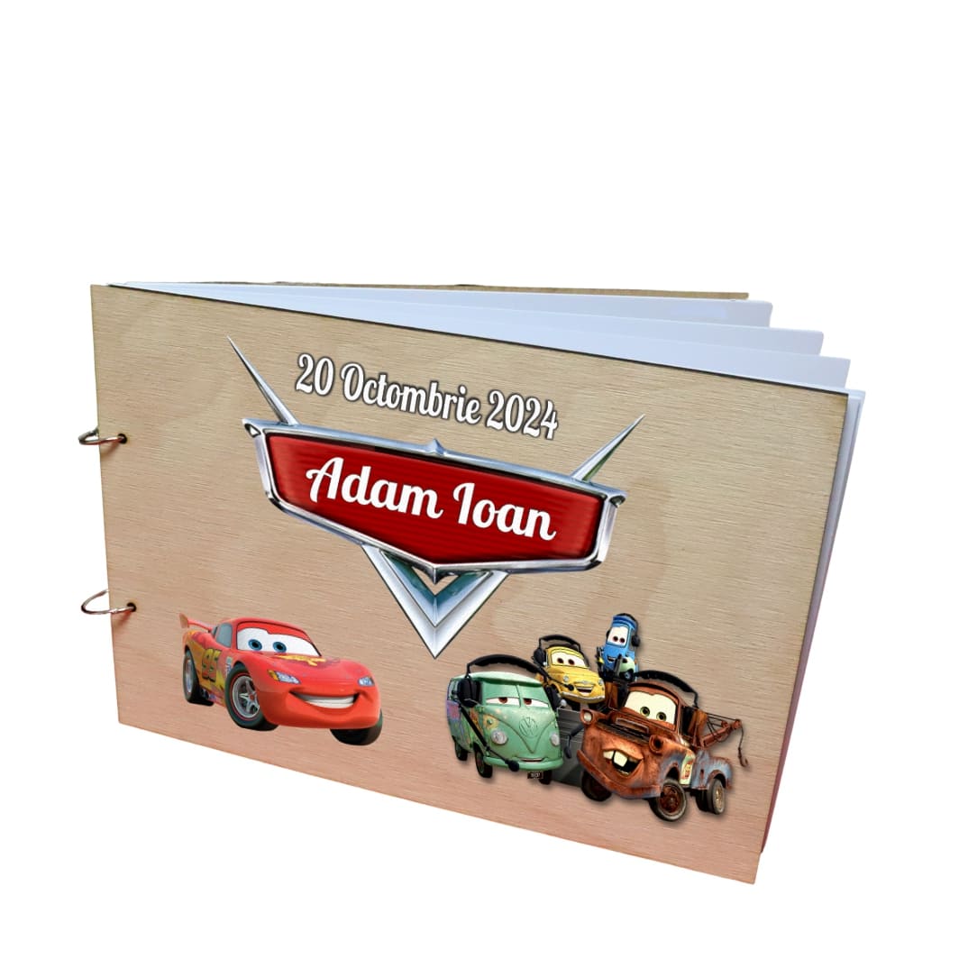 CABUV006. Album Foto Coperta Lemn, Guest Book, Botez, Cars, Multicolor, 21x30 cm, CABUV006 - imagine 1
