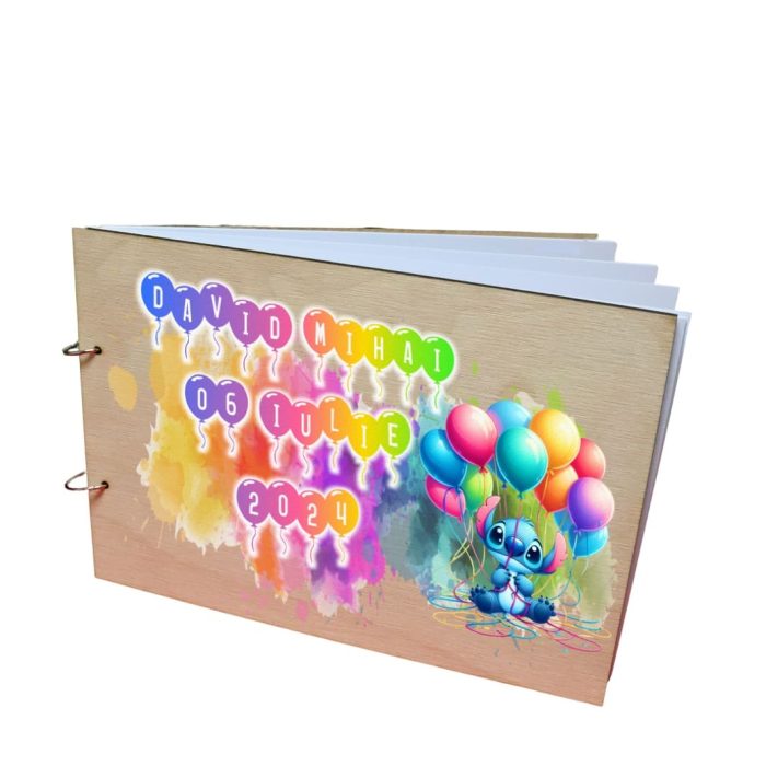 Album Foto Coperta Lemn, Guest Book, Botez, Stitch, Multicolor, 21x30 cm, CABUV009 - imagine 1