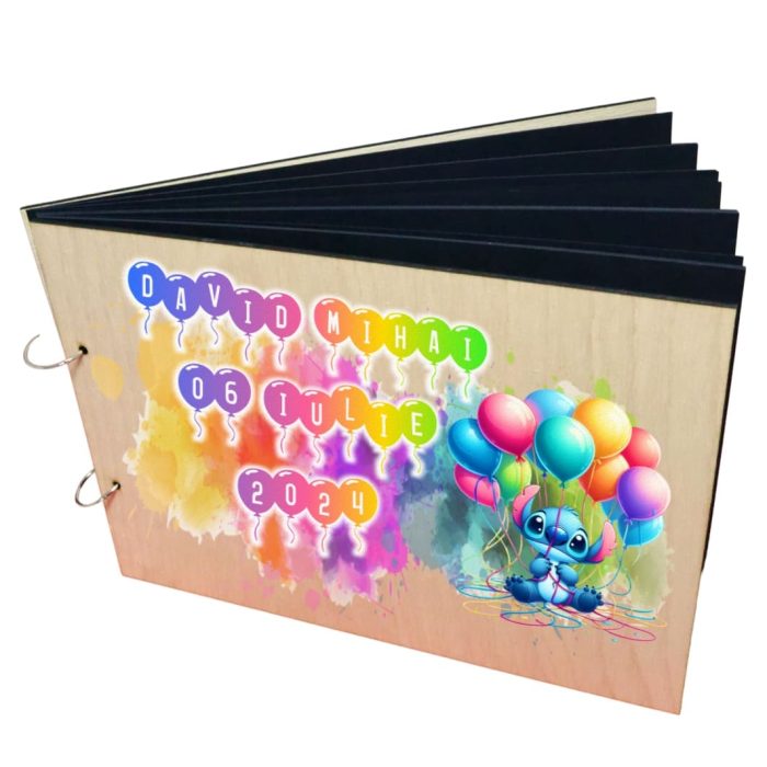 Album Foto Coperta Lemn, Guest Book, Botez, Stitch, Multicolor, 21x30 cm, CABUV009 - imagine 2