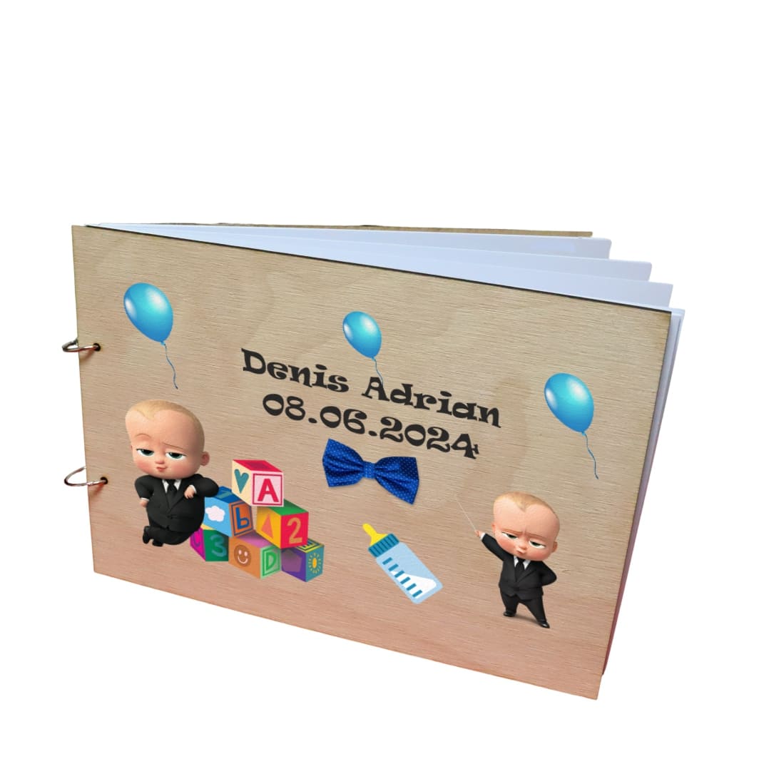 CABUV010. Album Foto Coperta Lemn, Guest Book, Botez, Baby Boss, Multicolor, 21x30 cm, CABUV010 - imagine 1