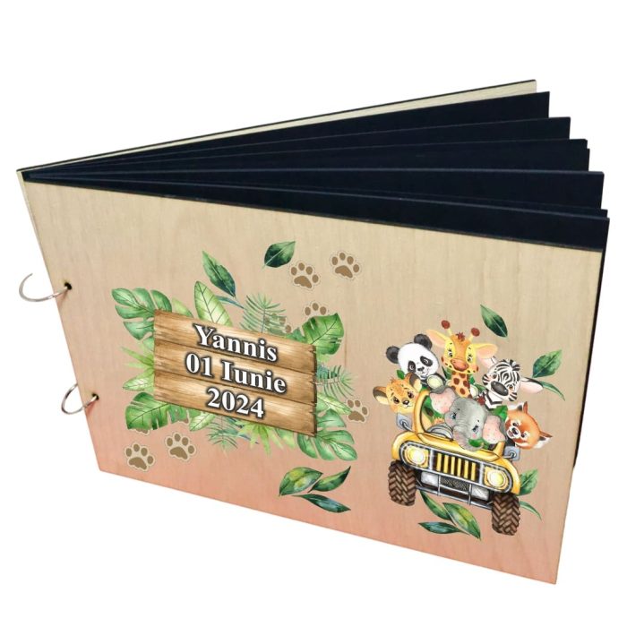 Album Foto Coperta Lemn, Guest Book, Botez, Safari, Multicolor, 21x30 cm, CABUV014 - imagine 2