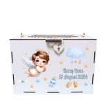 Cutie de bani pentru botez, Personalizata, Ingeras, Multicolor, Lemn, 30x20x20 cm, CDBUV023 - imagine 2