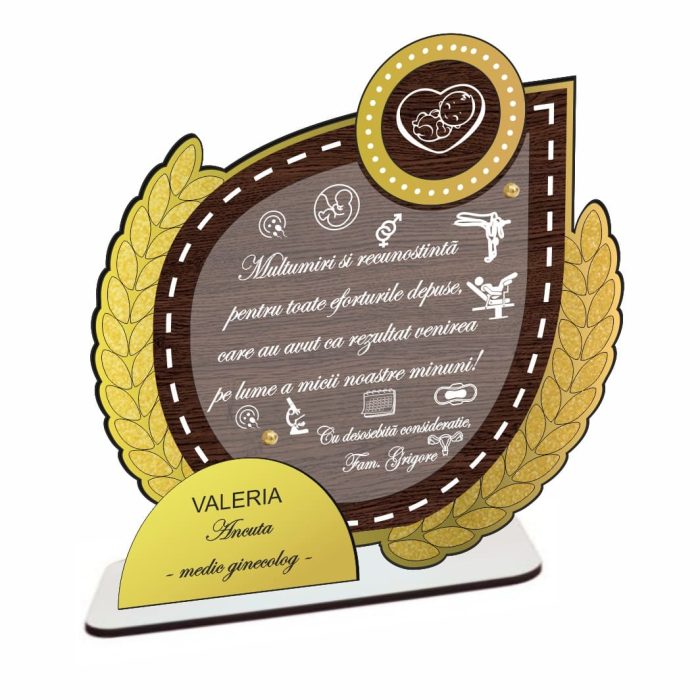 Decoratiune Cadou, Doctor, Personalizata, Lemn, Auriu, 20x20cm, DCDR002 - imagine 3