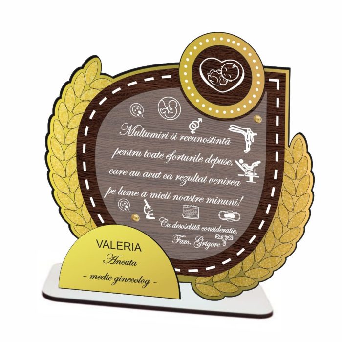 Decoratiune Cadou, Doctor, Personalizata, Lemn, Auriu, 20x20cm, DCDR002 - imagine 2