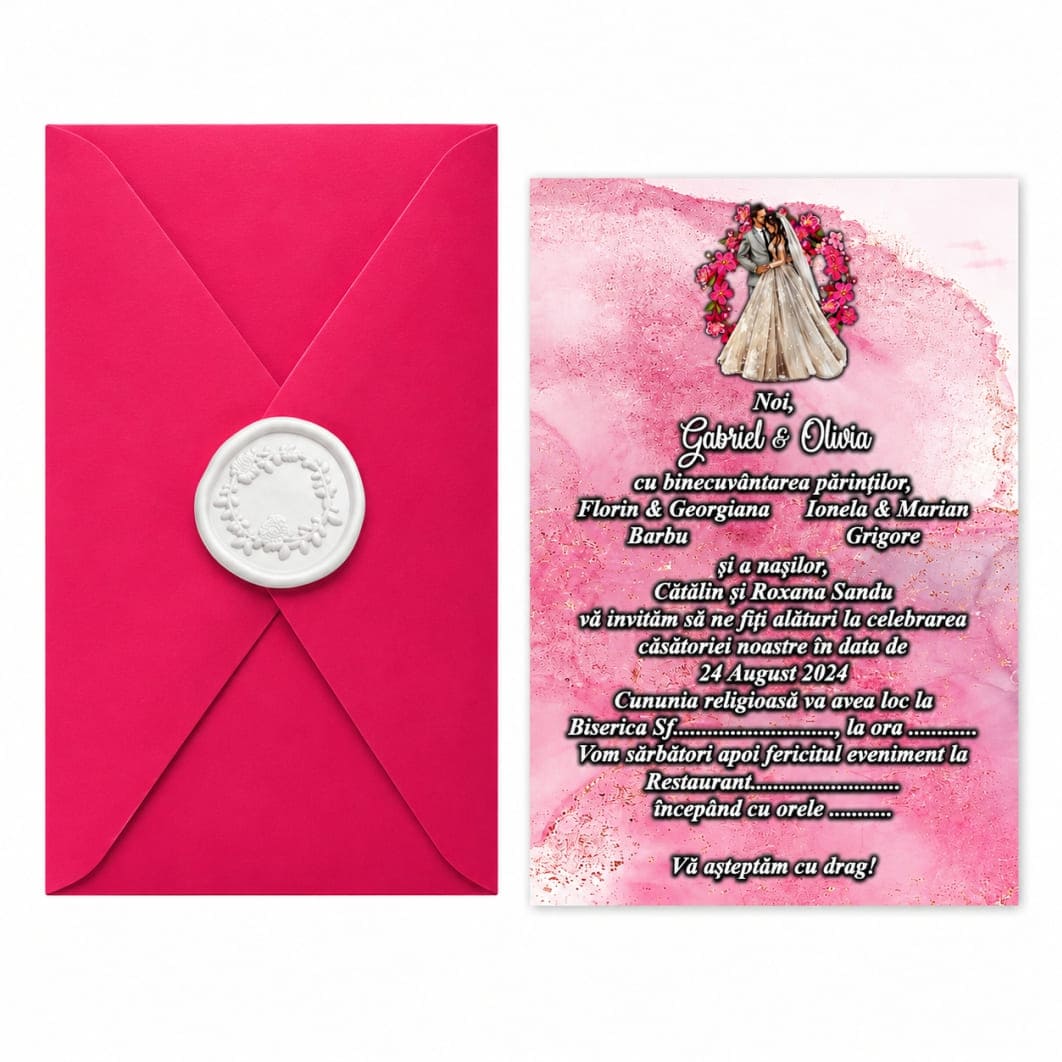 INC004 Invitatie Nunta, A5, Roz, INC004 - imagine 1