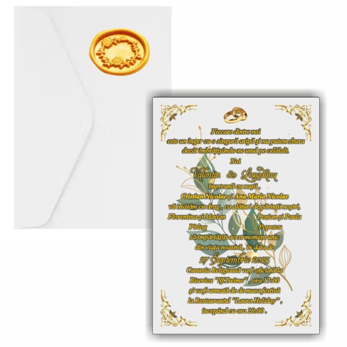 Invitatie Nunta, A5, Alb, INC006 - imagine 1