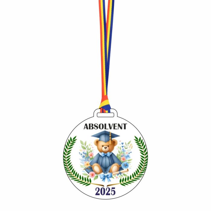Medalie Personalizata, Absolvent, Lemn, Multicolor, 6x6,5cm, MDUV011 - imagine 1