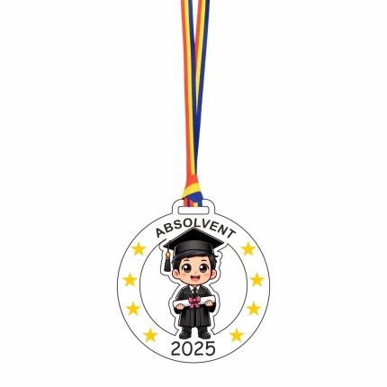 Medalie Personalizata, Absolvent, Lemn, Multicolor, 6x6,5cm, MDUV014